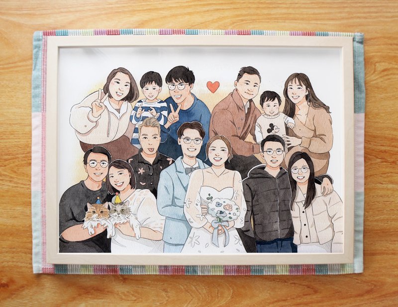 【 結婚禮物 】父母紀念全家福 | 客製化人像插畫 | 客廳裝飾掛畫 - 似顏繪/客製畫 - 紙 