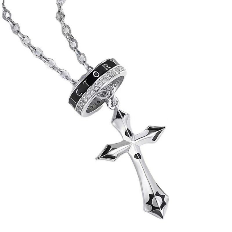 [SoLight Yanqing] Trendy star personality cross men's necklace SL178 - สร้อยคอ - วัสดุอื่นๆ สีเงิน