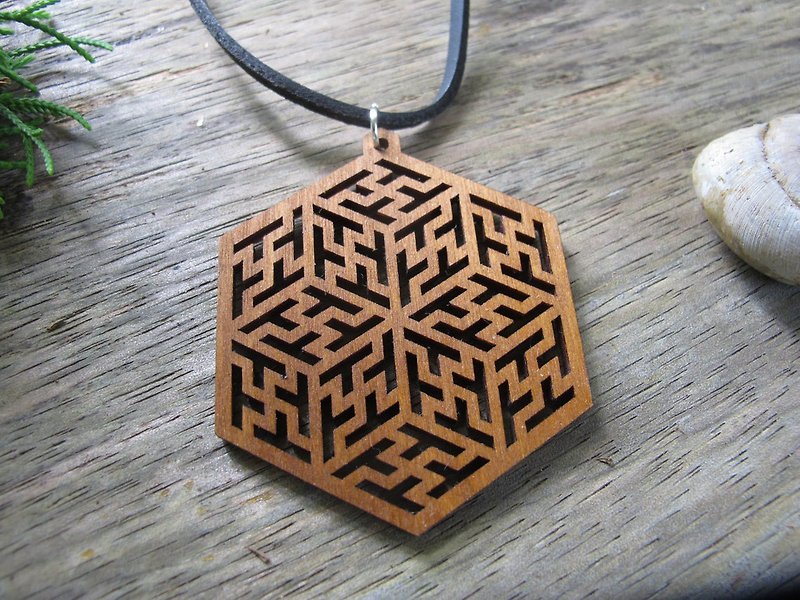Psychedelic wood pendant - Necklaces - Wood Brown