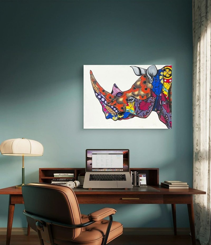 【V381 Kitenge 犀牛】坦尚尼亞手繪無框畫,掛畫 居家裝飾 - 海報/掛畫/掛布 - 其他材質 