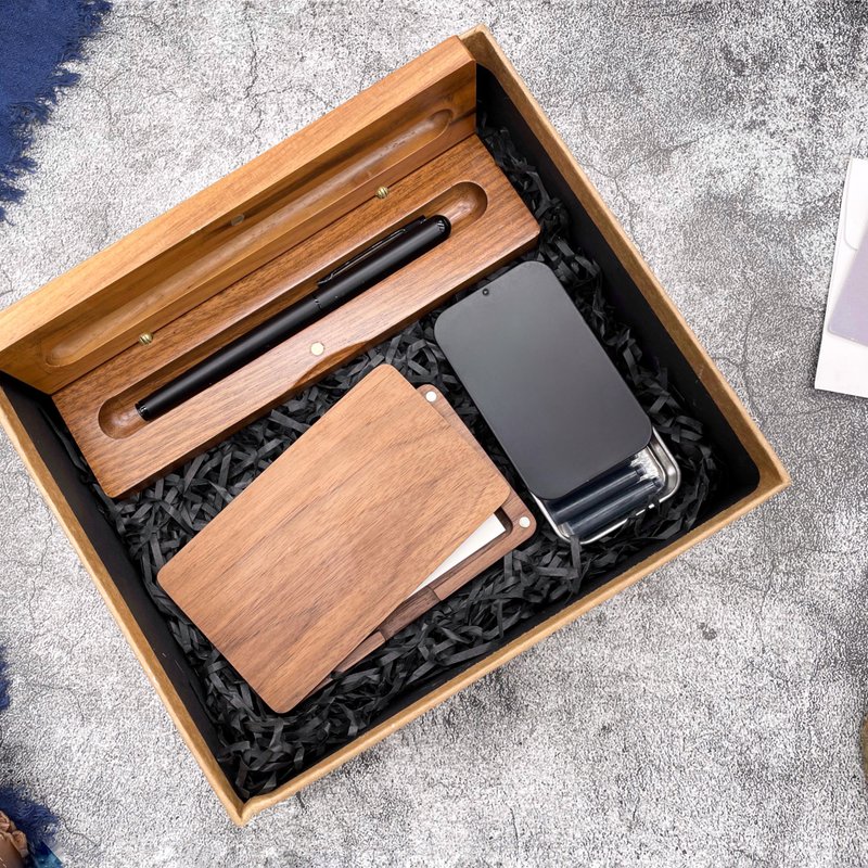 [Quick Customization_Graduation Gift] Free Engraving_Betrue_Turnwood Pen Gift Box + Business Card Box - Fountain Pens - Wood Brown