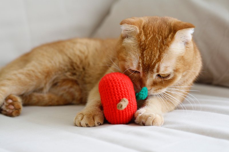 猫のおもちゃ 矢が貫くりんご/かぎ針編み/キャットニップ/キャットニップトイ - おもちゃ - その他の素材 レッド