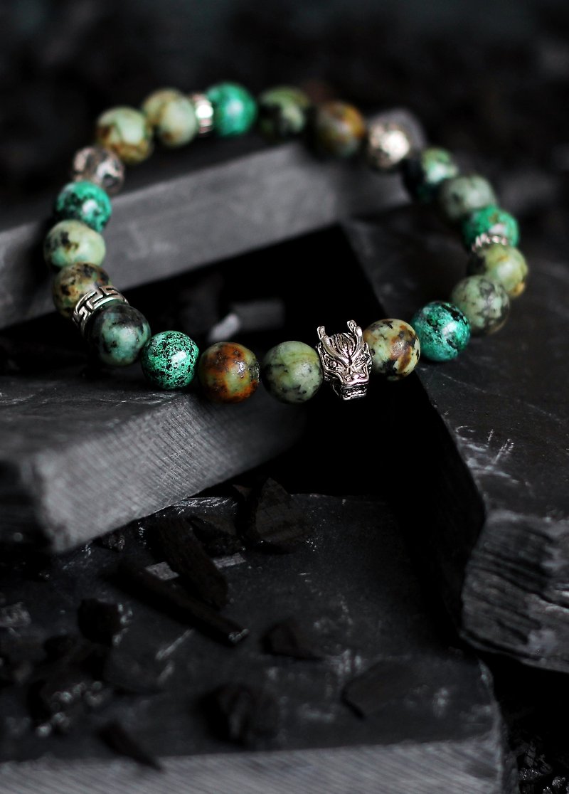 龙觉__Natural ore hand beads + plus purchase__white steel cable bracelet - สร้อยข้อมือ - เครื่องเพชรพลอย สีเขียว