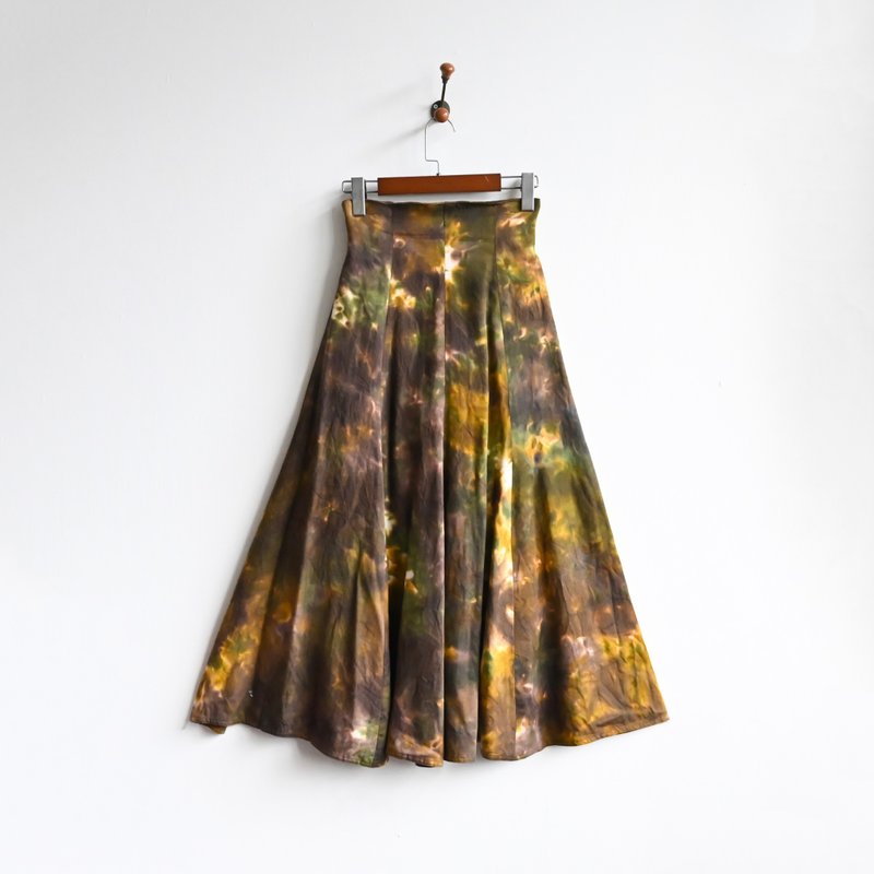 【蛋植物古著】燈影迷彩印花絨面高腰古著長裙 - 裙子/長裙 - 其他人造纖維 