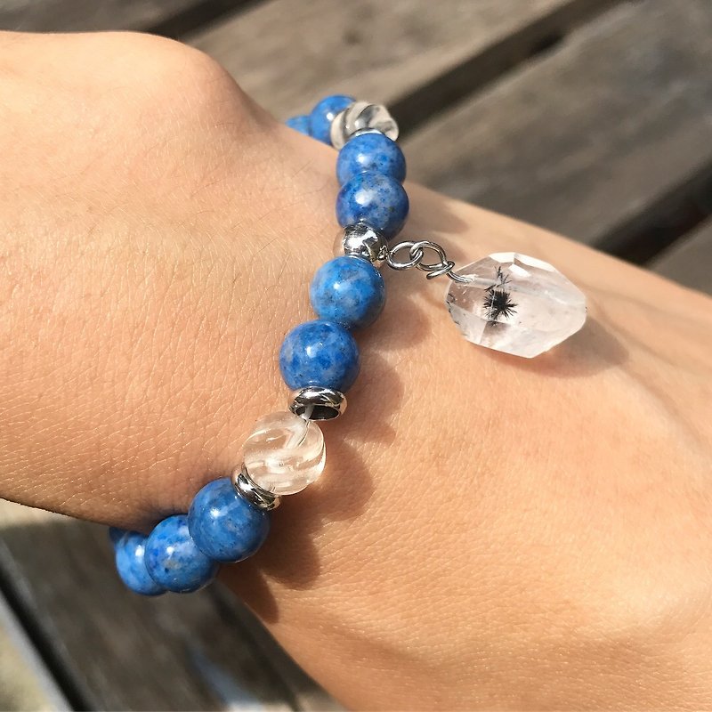[Lost and find] sparse stone natural stone manganese zinc mineral crystal lapis lazuli bracelet - Bracelets - Gemstone Blue