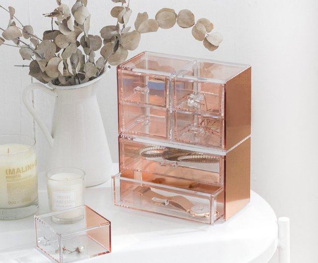 Gift Combo Rose Gold Stackable Desk Drawer Organizer Moosy Life Storage I Gift Combo Rose Gold Stackable Desk, Stackable Desk Drawer Organizer