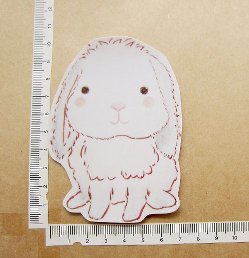 毛球工坊 手繪插畫風格 完全 防水貼紙 白色 垂耳兔