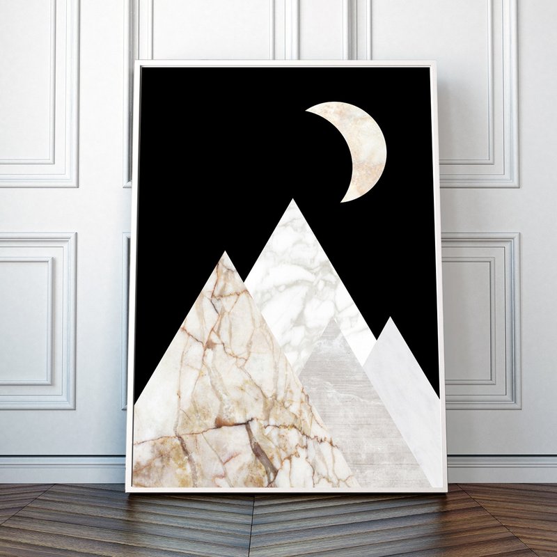 Abstract Night Mountain Peaks Marble Landscape Art Print - 壁貼/牆壁裝飾 - 紙 