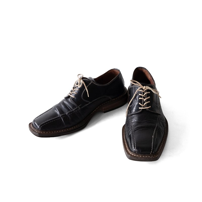 A PRANK DOLLY-Vintage rectangular toe black leather shoes - Men's Leather Shoes - Genuine Leather Black