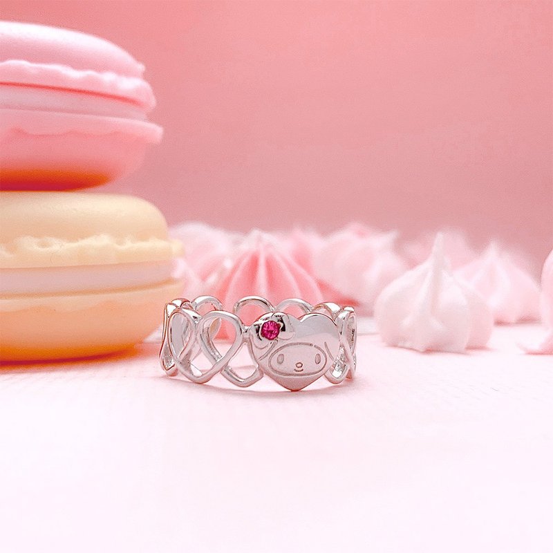 美樂蒂45週年系列-MyHeart MyMelody純銀戒指(白K金) - 戒指 - 純銀 銀色