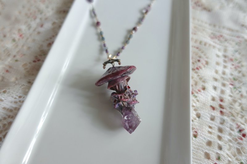 Mr.Bird Mushroom Crystal Necklace Jewelry-Purple - สร้อยติดคอ - ดินเหนียว สีม่วง