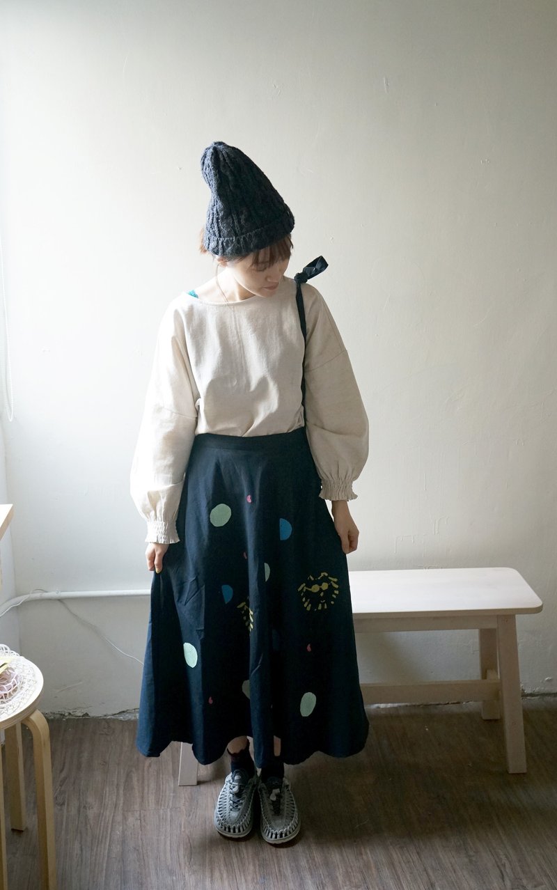 心花系列-超可愛皺皺鬆緊袖米白棉麻上衣 - 女上衣/長袖上衣 - 棉．麻 粉紅色