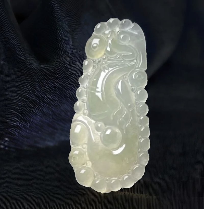 冰種翡翠懷古龍牌項鍊 | 天然緬甸玉翡翠A貨 | 送禮 - 項鍊 - 玉石 黃色