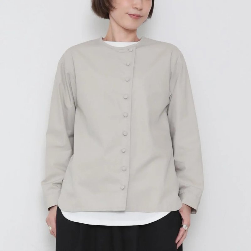 OMAKE.jp 側排釦長袖襯衫KurumiShirts 淺灰 - 女上衣/長袖上衣 - 棉．麻 灰色