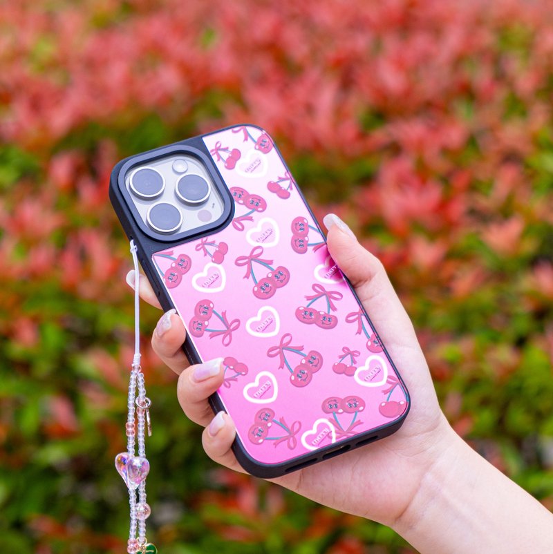 Sweet Cherry Pattern Ver. (半透粉) 鏡面手機保護殻 - 手機殼/手機套 - 塑膠 粉紅色