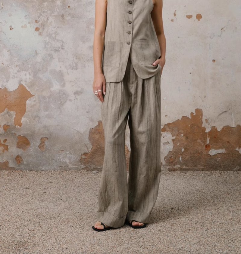 Self-Gaze ​​Slouchy Elastic Waist Holiday Pants - กางเกงขายาว - วัสดุอื่นๆ 