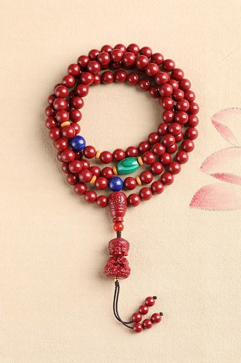 天然原礦硃砂精品紫金砂108顆佛珠項鏈 毛衣鏈 含量高達95%以上 - 手鍊/手環 - 寶石 