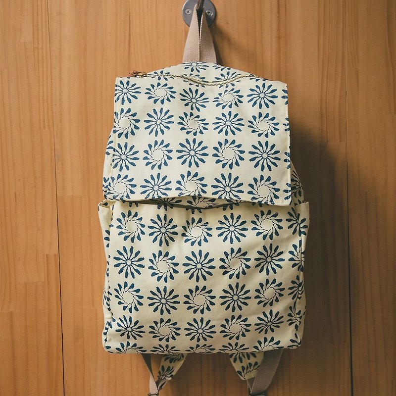 Holiday Backpack / Black Drongo Circles / Yellow Butter & Blue - Backpacks - Cotton & Hemp 