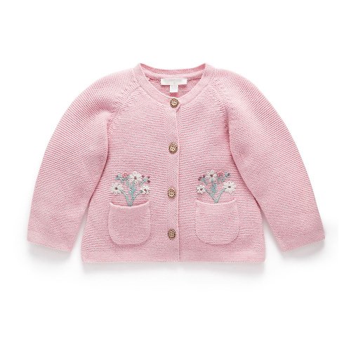 Purebaby有機棉 澳洲Purebaby有機棉男/女童針織外套12M~4T 粉紅口袋繡花