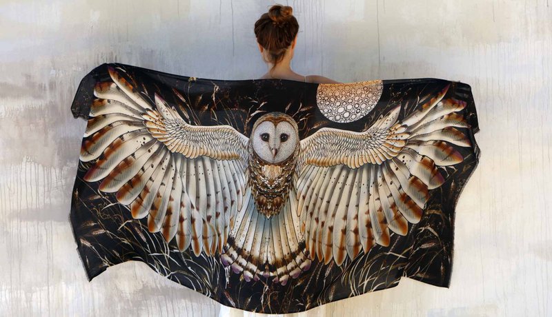 Wheat Barn Owl Cotton Shawl - 絲巾 - 棉．麻 