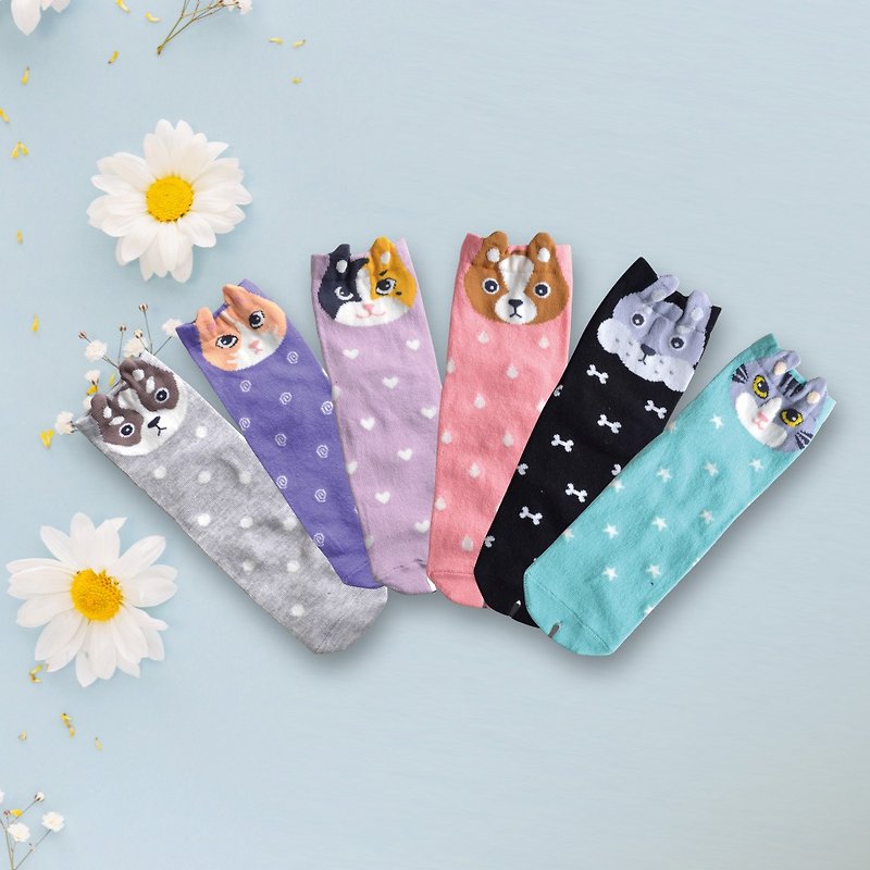 (3 pairs) Three-dimensional cat and soft cotton socks
