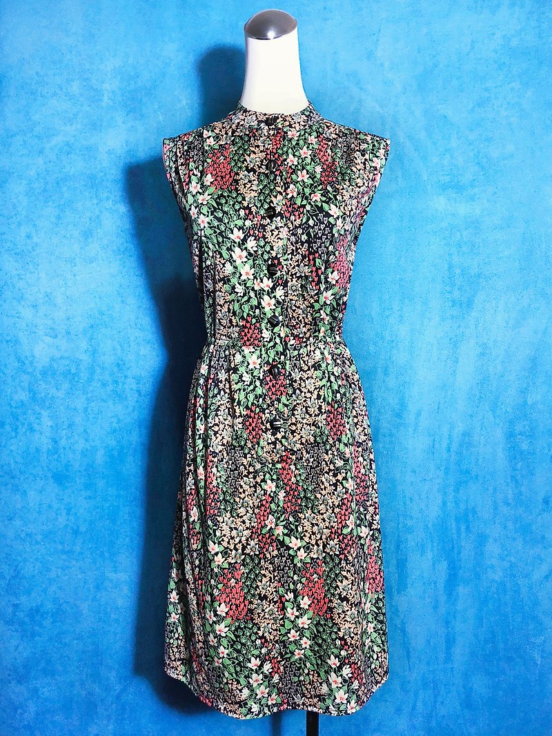 Small Collar Flower Sleeveless Vintage Dress / Bring back VINTAGE abroad - One Piece Dresses - Polyester Multicolor