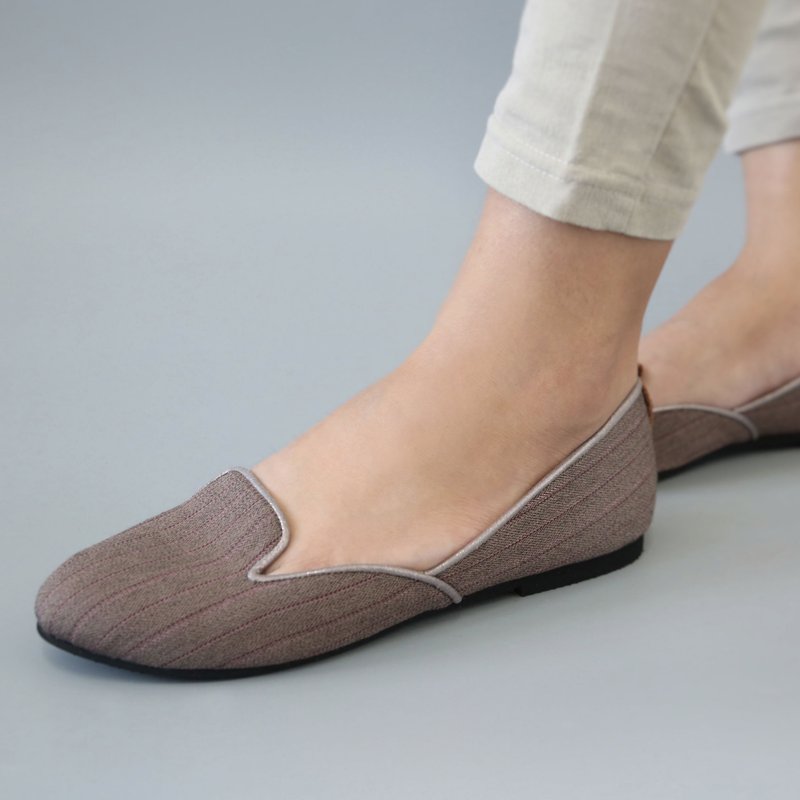 Ethel Flats (flat bottom) British style | WL - รองเท้าอ็อกฟอร์ดผู้หญิง - ผ้าฝ้าย/ผ้าลินิน สีกากี