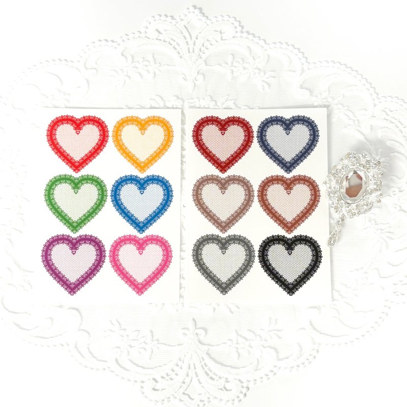 Heart mesh lace sticker - 貼紙 - 其他材質 多色