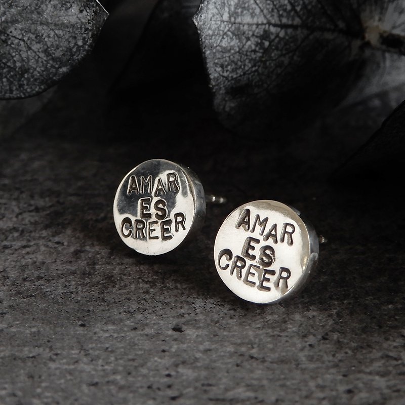 Circle Stud Message Earrings / silver - ต่างหู - เงินแท้ สีเงิน