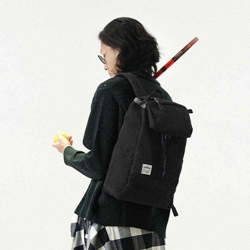 【新色】多功能翻蓋背包 SARO (暗黑色) - 大容量防潑水雙肩包 - 後背包/背包/書包 - 聚酯纖維 黑色