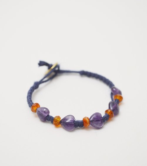 Ji Moi 編繩系列- 藍色1‧紫水晶‧瑪瑙‧手工黃銅扣‧麻繩編織手環