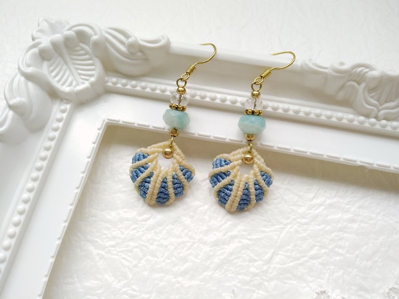 BUHO hand. Romantic shells - sea blue. Tianhe Stone X South America Brazil wax line earrings - Earrings & Clip-ons - Gemstone Blue