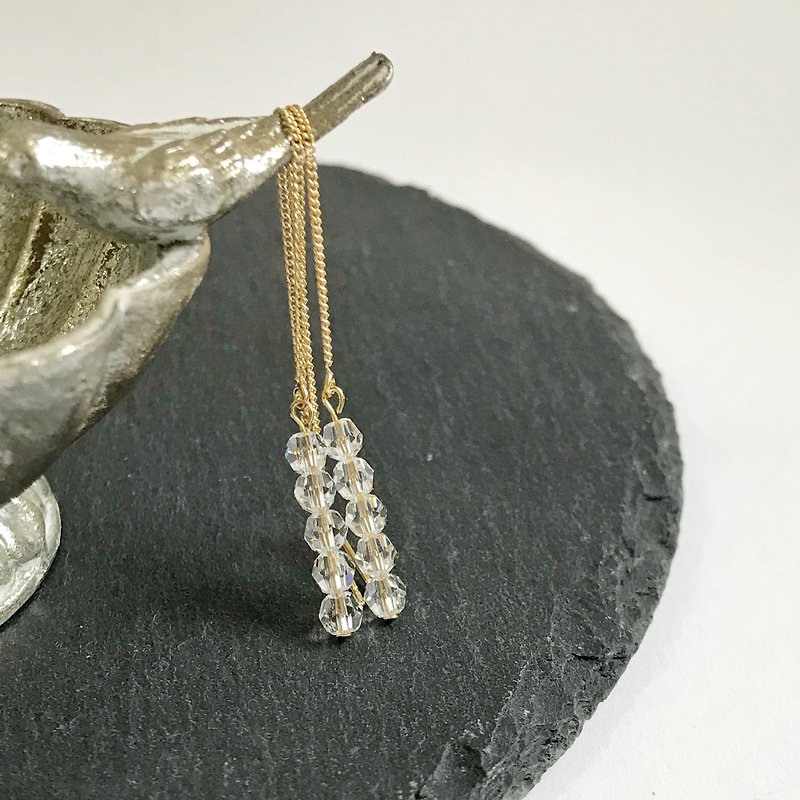 Gold threader earring with swarovski crystal - 耳環/耳夾 - 玻璃 金色