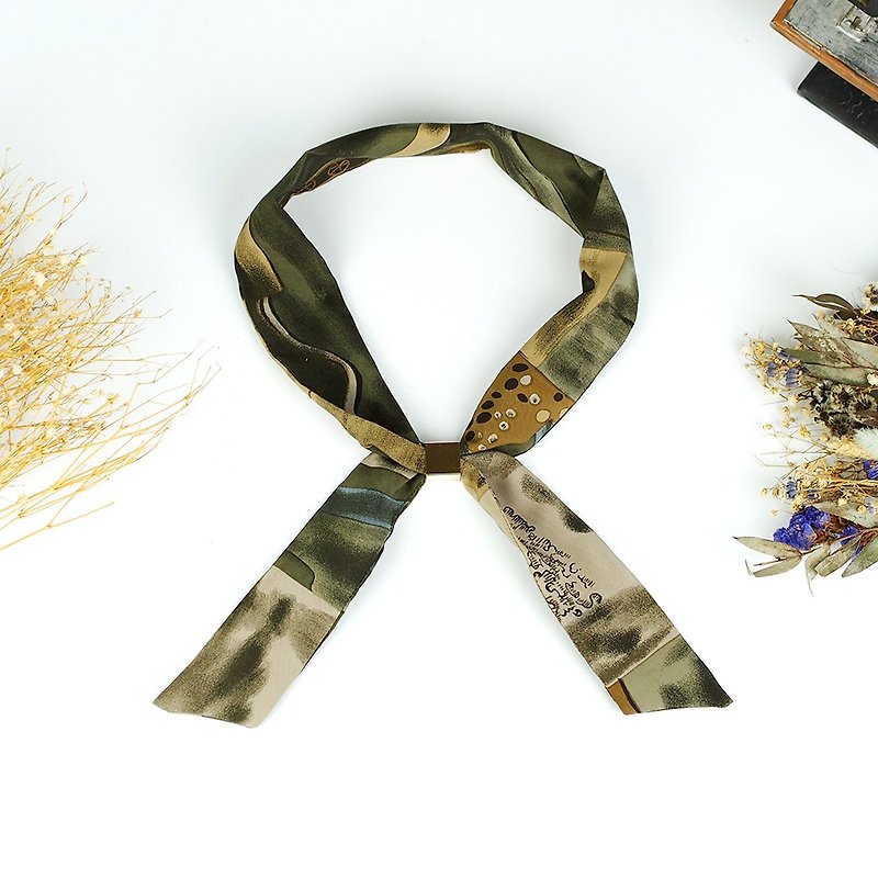 Handmade Hairband Headband scarves scarf - Scarves - Silk Khaki