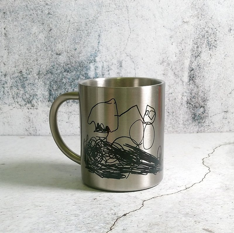 [Customized Gift] (Customized Product) Black and White Line Graffiti Stainless Steel Cup - Cups - Stainless Steel Black