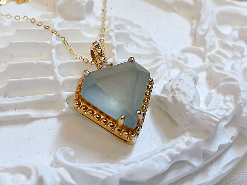 14K Pure Gold Diamond Natural Burmese Blue Water Glass Jade Pendant - Charms - Jade White