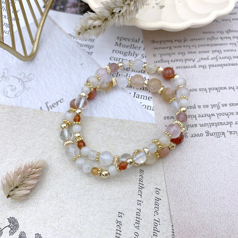 Xiaoshu/Sakura Agate, Southern Red Agate, Orange Moonlight Citrine, White Crystal, Rose Quartz Moonstone - Bracelets - Other Materials Red