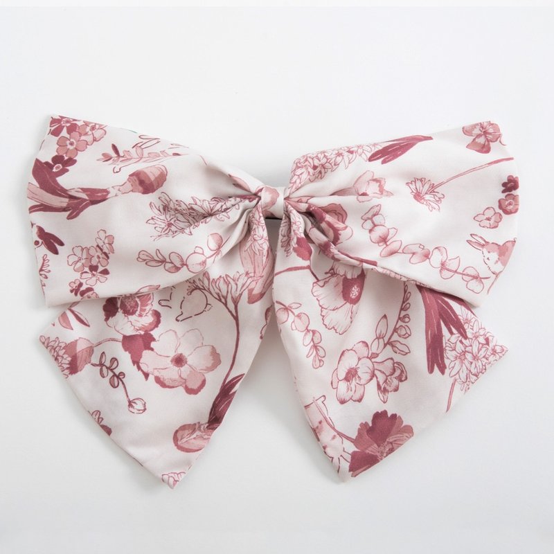 [Poly Print] Kimono style big bow spring clip retro crescent color hair clip gift - Hair Accessories - Cotton & Hemp Brown