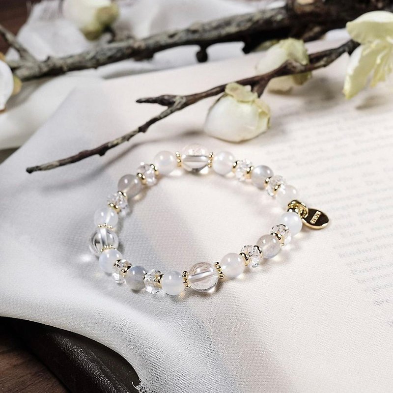 White crystal moonstone labradorite bracelet natural ore crystal - สร้อยข้อมือ - เครื่องเพชรพลอย ขาว