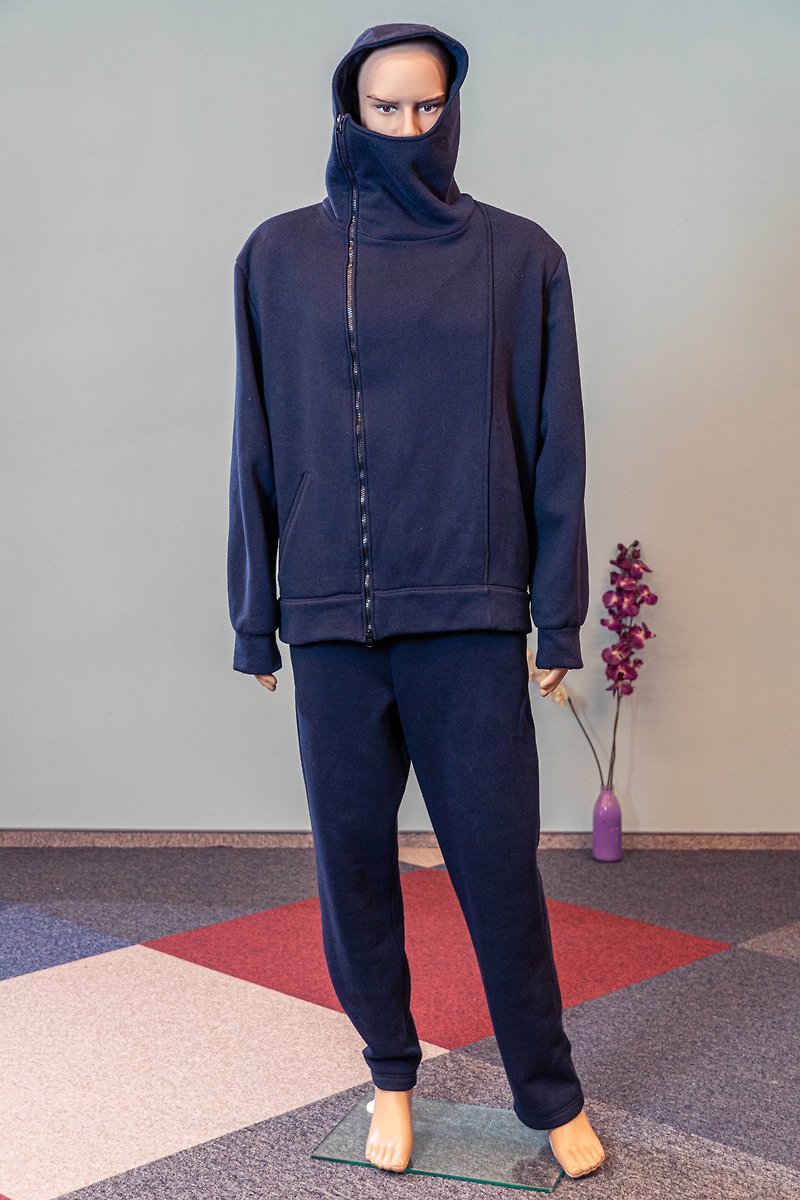 Knit hood tracksuit / Ninja street wear / Light blue suit for men - Other - Cotton & Hemp Blue