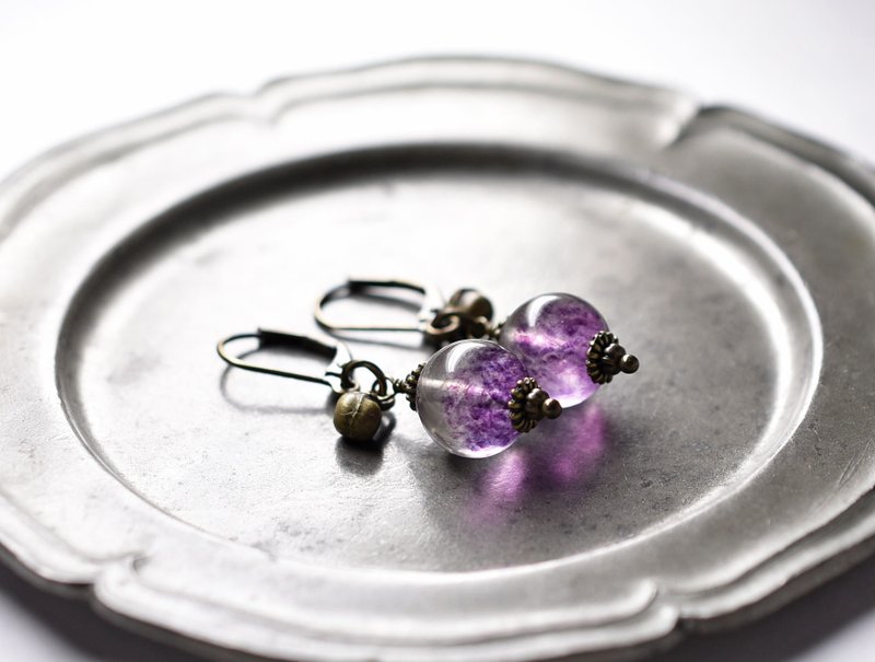 Round fluorite and ethnic bell earrings - Earrings & Clip-ons - Gemstone Purple