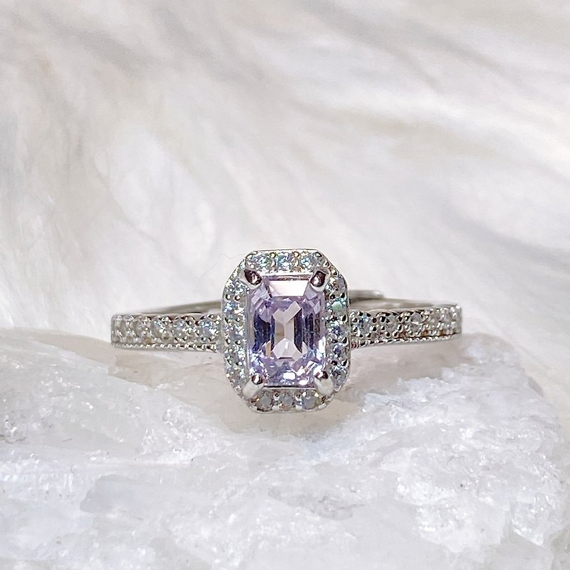 天然寶石 天然尖晶石戒 長方型鑽切款 0.55克拉 925純銀 - 戒指 - 寶石 紫色
