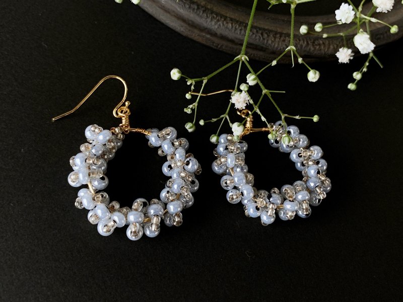 ホワイトグレー・チェコビーズ・フープ・イヤリング/ピアス Vol.5 - 耳環/耳夾/耳骨夾 - 玻璃 透明