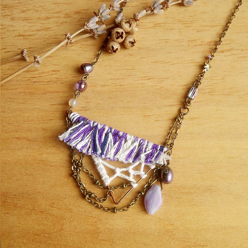 Triangular tassel asymmetrical mix and match medium and long chain aurora boho macrame Bohemia - Necklaces - Other Materials Purple