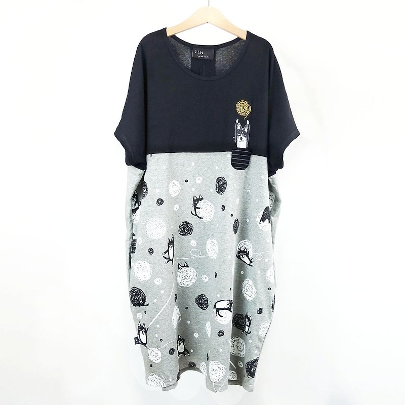 Wool cat pocket dress - One Piece Dresses - Cotton & Hemp 
