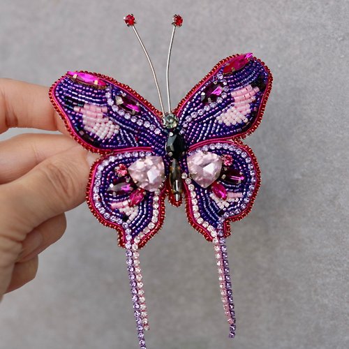 ANELRU Brooch butterfly beads, pink beads brooch,embroidered brooch beads