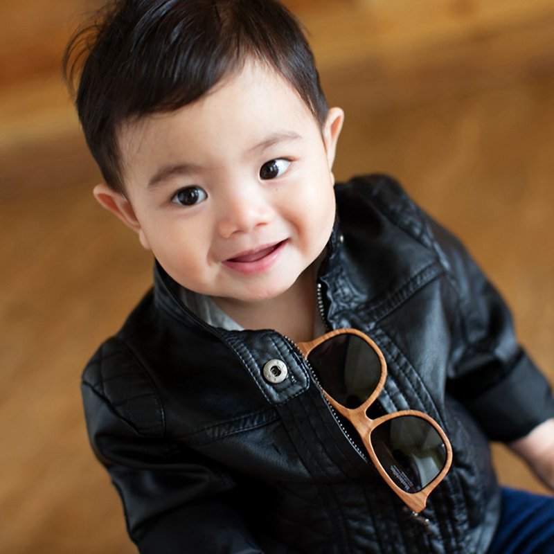 Hipsterkid Anti-UV Polarized Sunglasses for Infants and Children (with Strap) - Luxury Wood - Sunglasses - Plastic Brown
