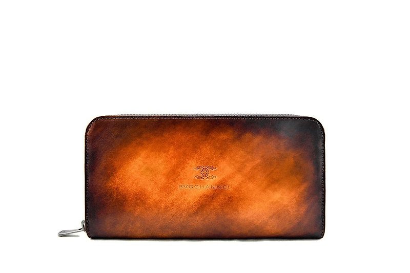 ACROMO Light Brown Zip Around Wallet - Wallets - Genuine Leather Brown
