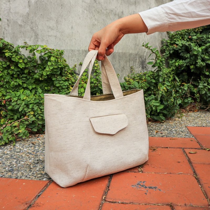 Thick Bottom Handbag - Texture Gray - Handbags & Totes - Cotton & Hemp Gray