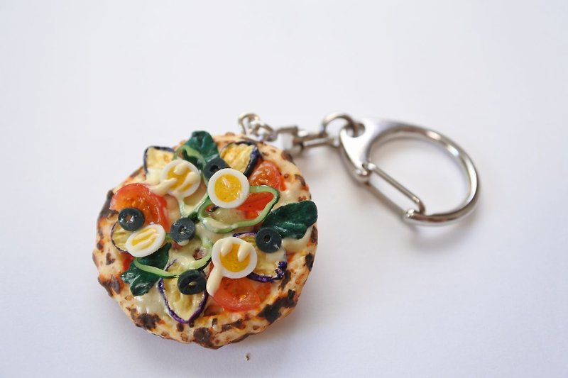 Miniature food,Vegetable pizza key holder - Keychains - Clay Green